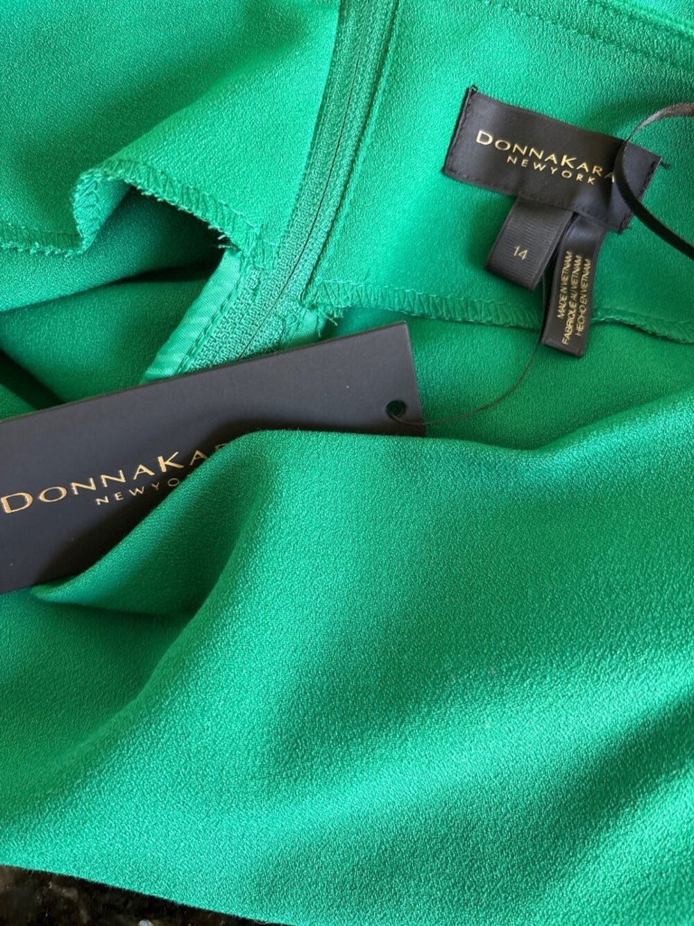 Donna Karan NWT $159 Colorblock Green Blue Ivory Belted Midi Dress Size 14 - Picture 8 of 10